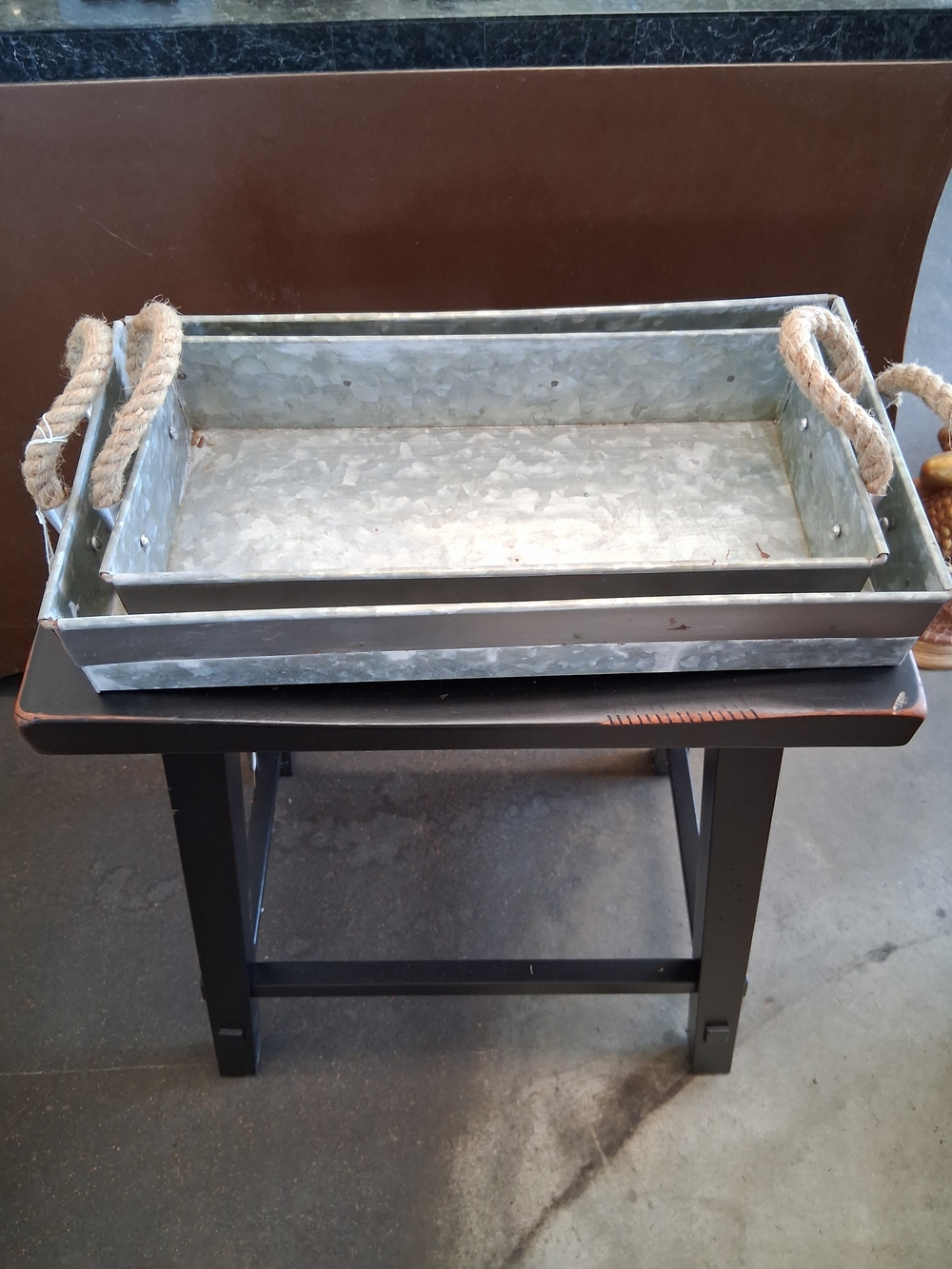 Galvanized Metal Serving Tray with Rope Handles - Silver